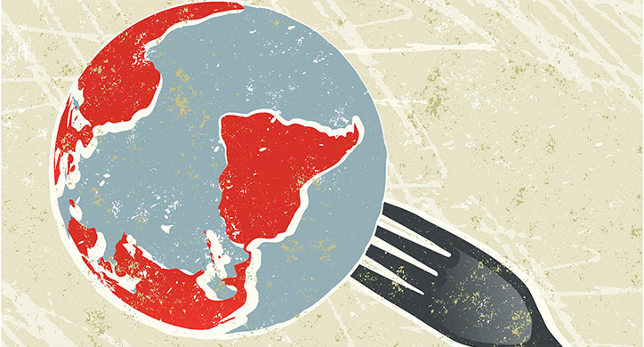 world being pierced by a fork illustration